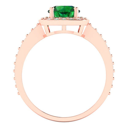 1.335 cttw Simulated Emerald Solitaire with Zirconia Simulated Diamond Accents Engagement Ring - Solid Gold (Round Cut,6.5mm)