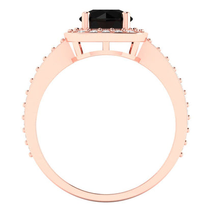 1.335 cttw Natural Onyx Solitaire with Zirconia Simulated Diamond Accents Engagement Ring - Solid Gold (Round Cut,6.5mm)