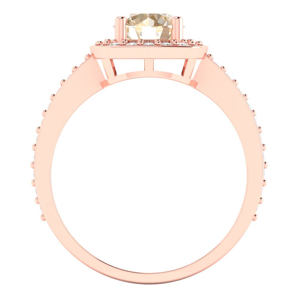 1.335 cttw Natural Morganite Solitaire with Zirconia Simulated Diamond Accents Engagement Ring - Solid Gold (Round Cut,6.5mm)