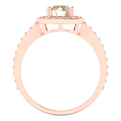 1.335 cttw Natural Morganite Solitaire with Zirconia Simulated Diamond Accents Engagement Ring - Solid Gold (Round Cut,6.5mm)