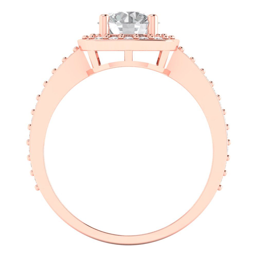 1.335 cttw White Sapphire Solitaire with Zirconia Simulated Diamond Accents Engagement Ring - Solid Rose Gold (VVS1, Round Cut,6.5mm)