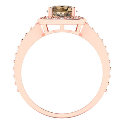 1.335 cttw Zirconia Simulated Champagne Diamond Solitaire with Zirconia Simulated Diamond Accents Engagement Ring - Solid Gold (VVS1, Round Cut,6.5mm)