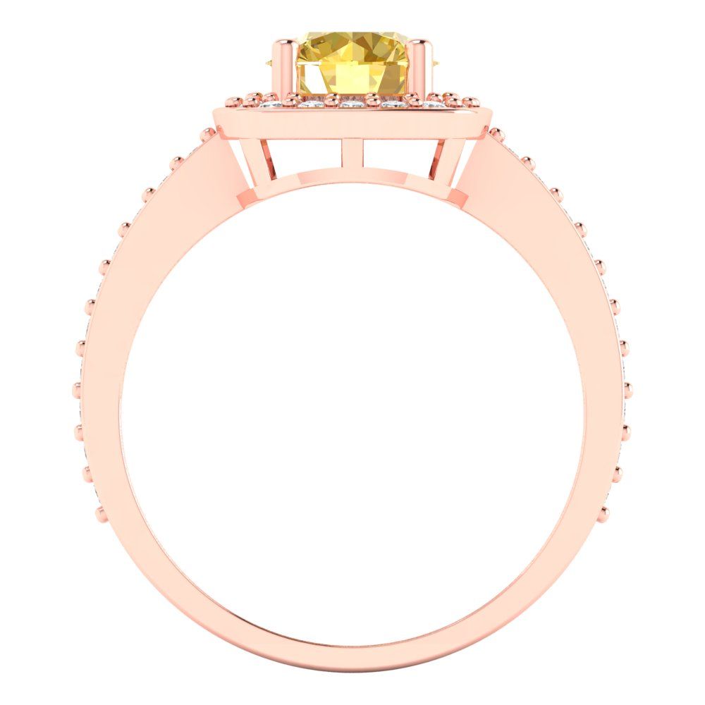 1.335 cttw Natural Citrine Solitaire with Zirconia Simulated Diamond Accents Engagement Ring - Solid Rose Gold (VVS1, Round Cut,6.5mm)