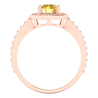 1.335 cttw Natural Citrine Solitaire with Zirconia Simulated Diamond Accents Engagement Ring - Solid Rose Gold (VVS1, Round Cut,6.5mm)