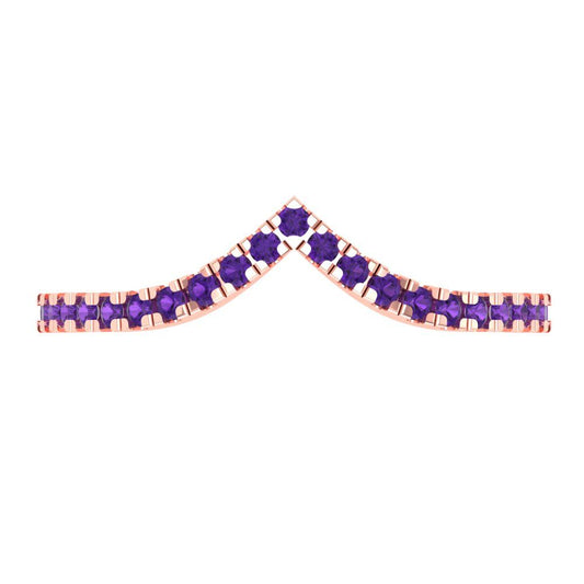 0.1725 cttw Natural Amethyst Round Cut Rose Gold Eternity Wedding Band