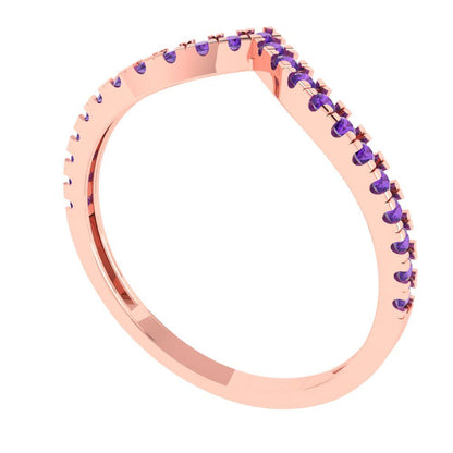 0.1725 cttw Natural Amethyst Round Cut Rose Gold Eternity Wedding Band