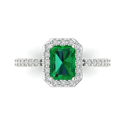 1.92 cttw Simulated Emerald Solitaire with Zirconia Simulated Diamond Accents Engagement Ring - Solid White Gold (VVS1, Emerald Cut,7.5X5.5mm)