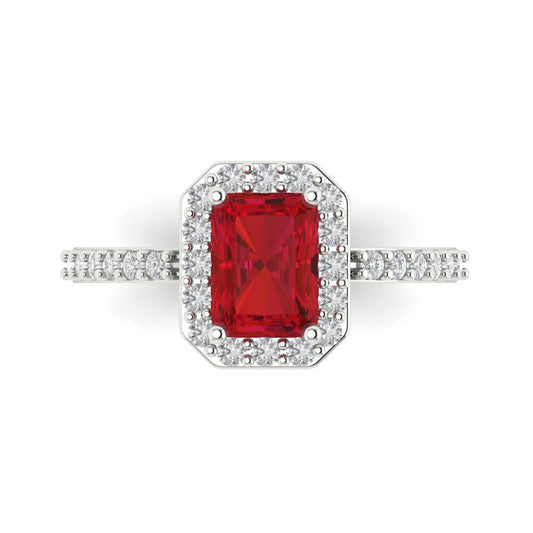 1.92 cttw Simulated Pink Tourmaline Solitaire with Zirconia Simulated Diamond Accents Engagement Ring - Solid White Gold (VVS1, Emerald Cut,7.5X5.5mm)