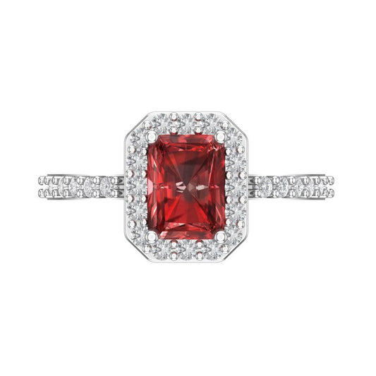 1.92 cttw Natural Garnet Solitaire with Zirconia Simulated Diamond Accents Engagement Ring - Solid White Gold (VVS1, Emerald Cut,7.5X5.5mm)