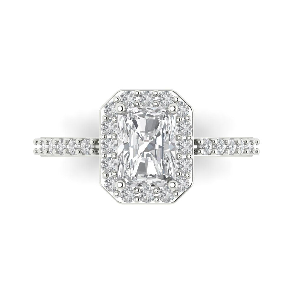 1.92 cttw White Sapphire Solitaire with Zirconia Simulated Diamond Accents Engagement Ring - Solid Gold (Emerald Cut,7.5X5.5mm)