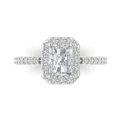 1.92 cttw White Sapphire Solitaire with Zirconia Simulated Diamond Accents Engagement Ring - Solid Gold (Emerald Cut,7.5X5.5mm)