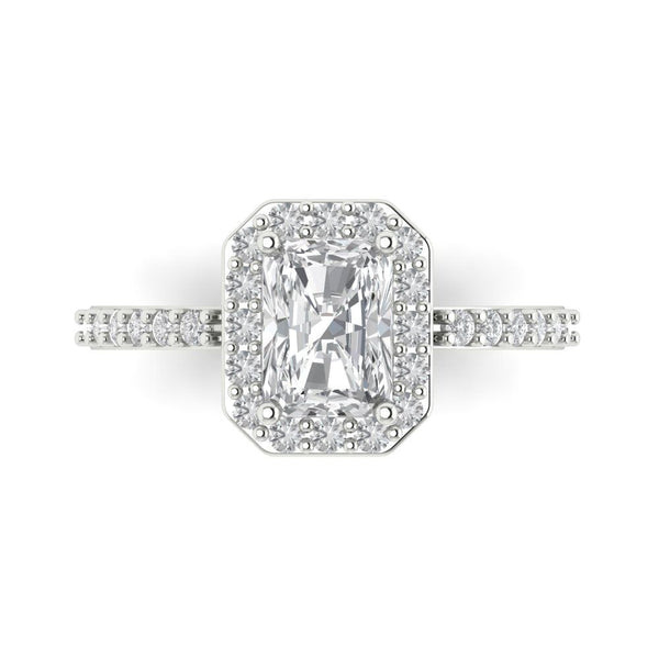 2.07 ct Brilliant Emerald Cut White Sapphire Stone White Gold halo Solitaire with Accents Ring
