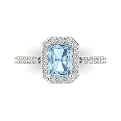 1.92 cttw Natural Sky Blue Topaz Solitaire with Zirconia Simulated Diamond Accents Engagement Ring - Solid Gold (Emerald Cut,7.5X5.5mm)