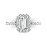 2.07 ct Brilliant Emerald Cut Natural Diamond Stone Clarity SI1-2 Color G-H White Gold halo Solitaire with Accents Ring