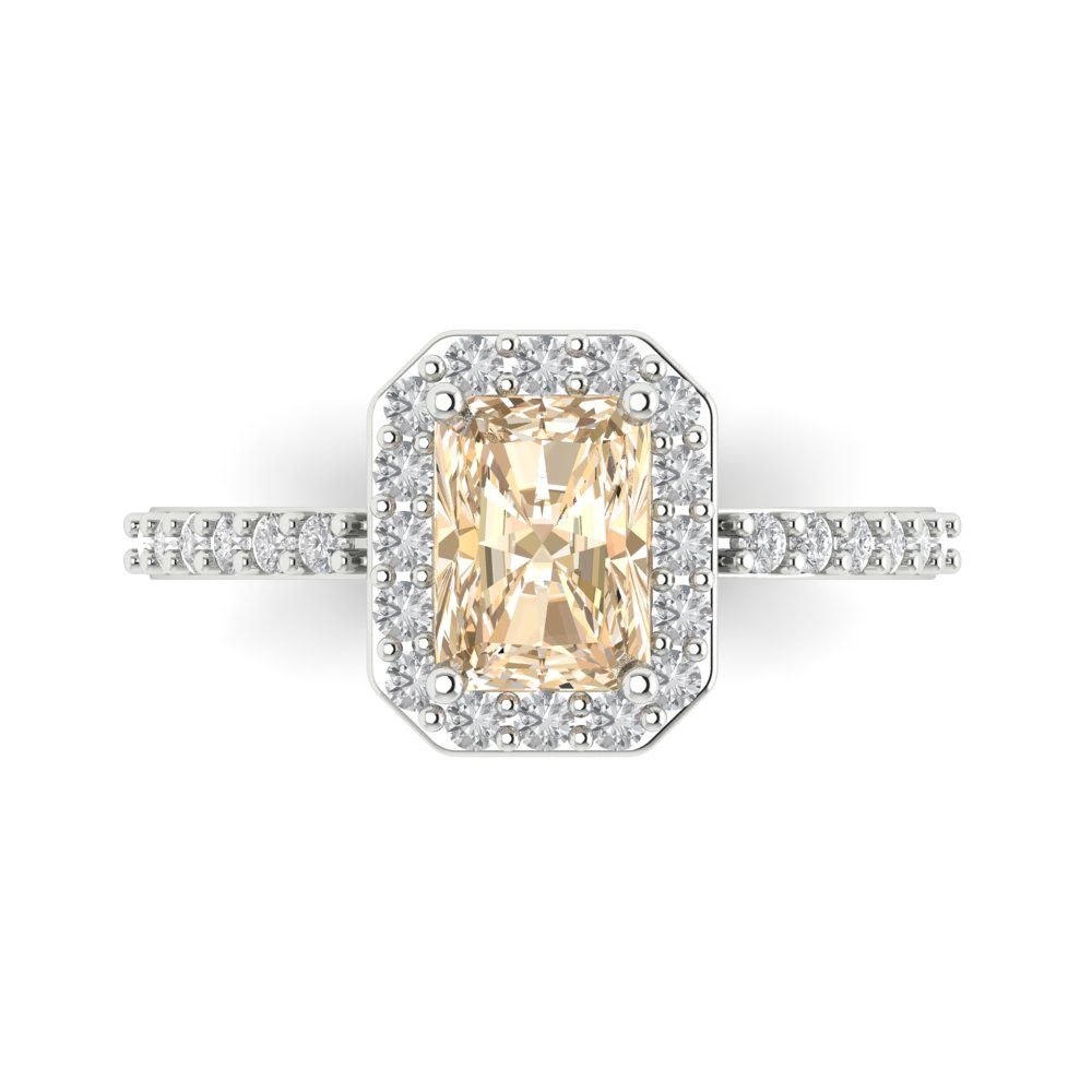 1.92 cttw Natural Morganite Solitaire with Zirconia Simulated Diamond Accents Engagement Ring - Solid Gold (Emerald Cut,7.5X5.5mm)