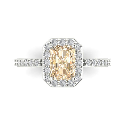 1.92 cttw Natural Morganite Solitaire with Zirconia Simulated Diamond Accents Engagement Ring - Solid Gold (Emerald Cut,7.5X5.5mm)