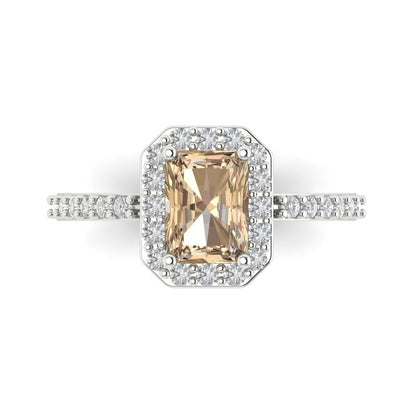 1.92 cttw Yellow Moissanite Solitaire with Zirconia Simulated Diamond Accents Engagement Ring - Solid Gold (Emerald Cut,7.5X5.5mm)