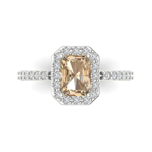 1.92 cttw Yellow Moissanite Solitaire with Zirconia Simulated Diamond Accents Engagement Ring - Solid White Gold (VVS1, Emerald Cut,7.5X5.5mm)