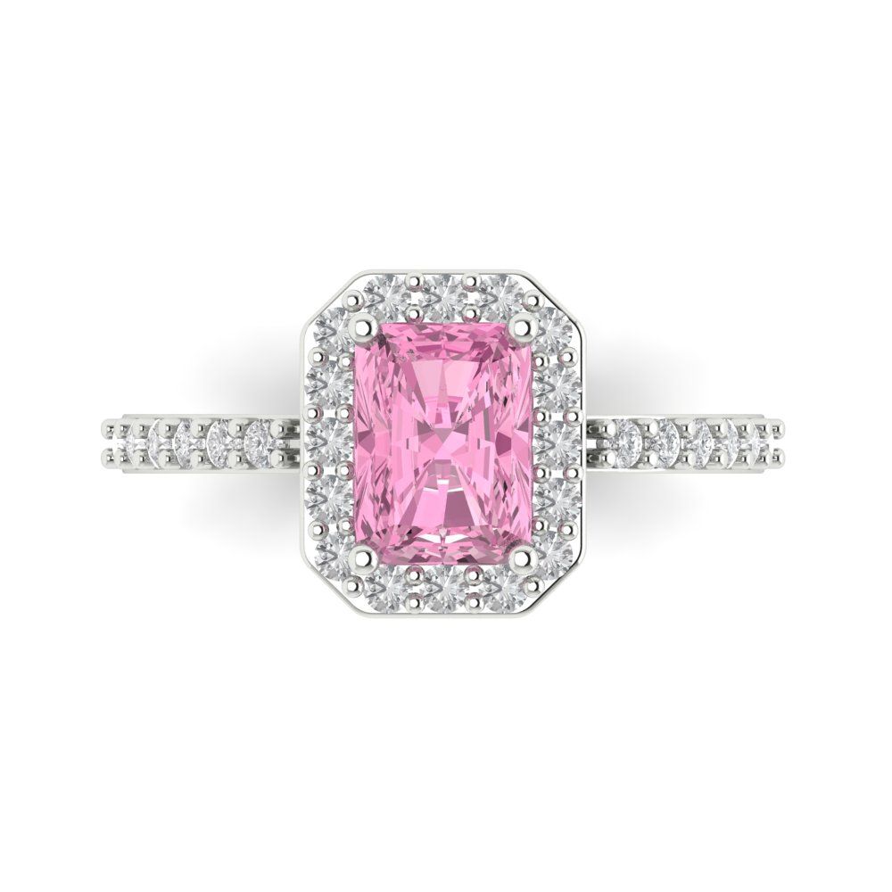 1.92 cttw Zirconia Simulated Pink Diamond Solitaire with Zirconia Simulated Diamond Accents Engagement Ring - Solid Gold (VVS1, Emerald Cut,7.5X5.5mm)