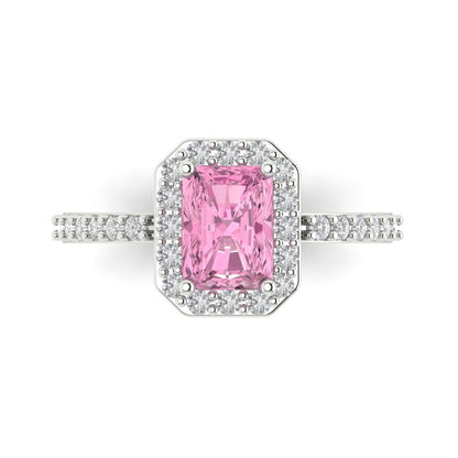 1.92 cttw Zirconia Simulated Pink Diamond Solitaire with Zirconia Simulated Diamond Accents Engagement Ring - Solid Gold (VVS1, Emerald Cut,7.5X5.5mm)