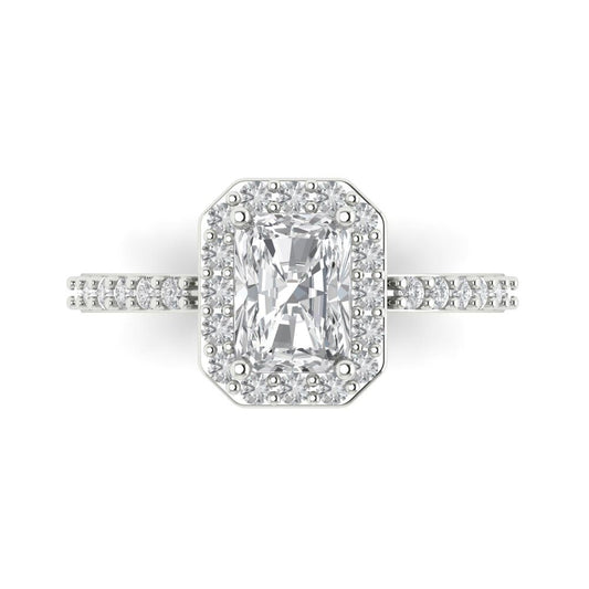1.92 cttw Zirconia Simulated Diamond Solitaire with Zirconia Simulated Diamond Accents Engagement Ring - Solid White Gold (VVS1, Emerald Cut,7.5X5.5mm)