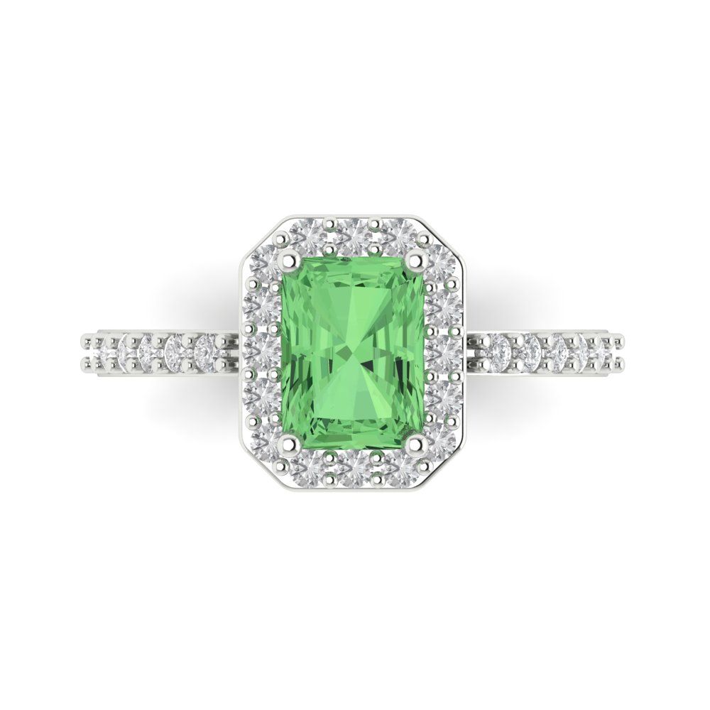 1.92 cttw Zirconia Simulated Green Diamond Solitaire with Zirconia Simulated Diamond Accents Engagement Ring - Solid Gold (VVS1, Emerald Cut,7.5X5.5mm)