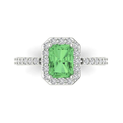 1.92 cttw Zirconia Simulated Green Diamond Solitaire with Zirconia Simulated Diamond Accents Engagement Ring - Solid Gold (VVS1, Emerald Cut,7.5X5.5mm)