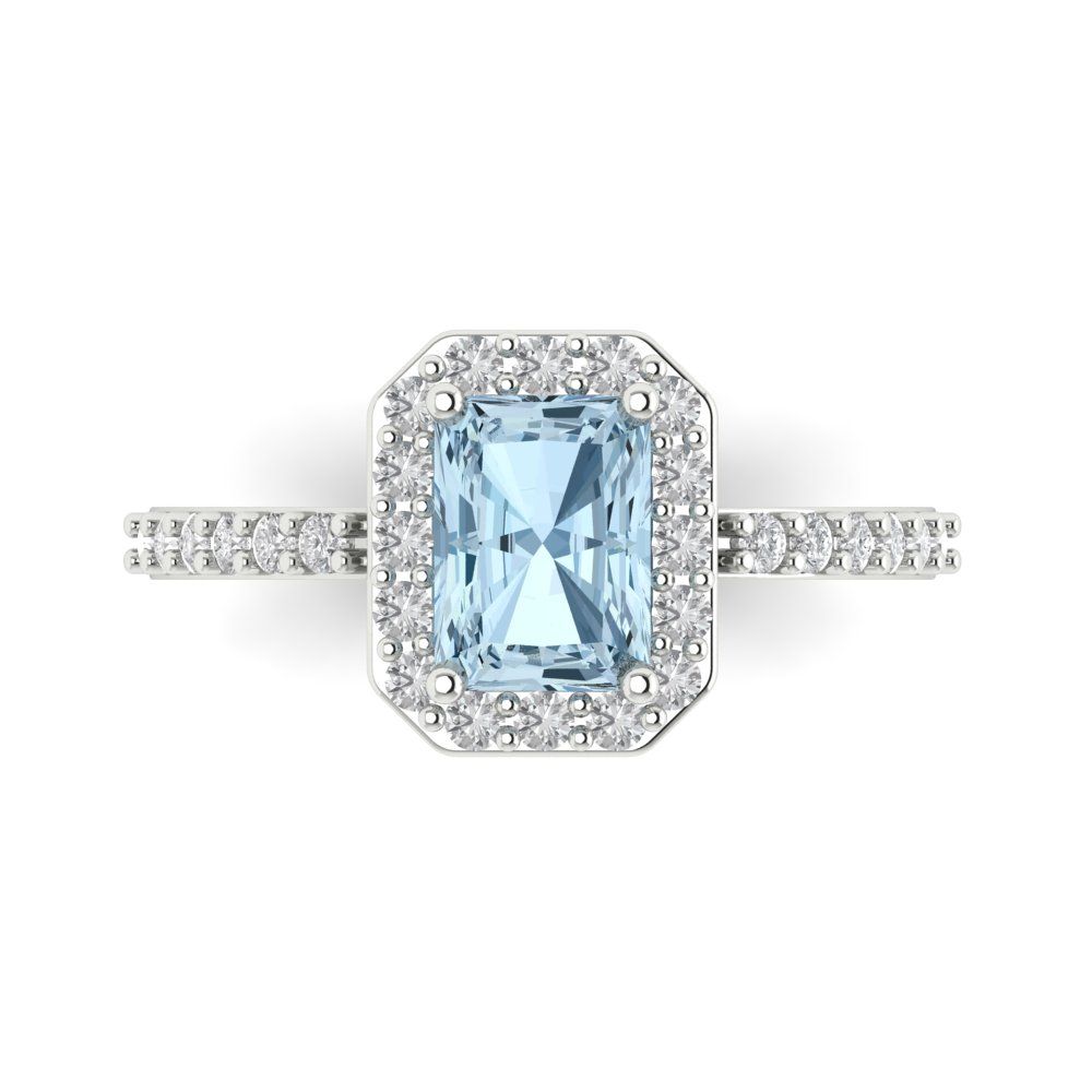 1.92 cttw Zirconia Simulated Blue Diamond Solitaire with Zirconia Simulated Diamond Accents Engagement Ring - Solid Gold (VVS1, Emerald Cut,7.5X5.5mm)