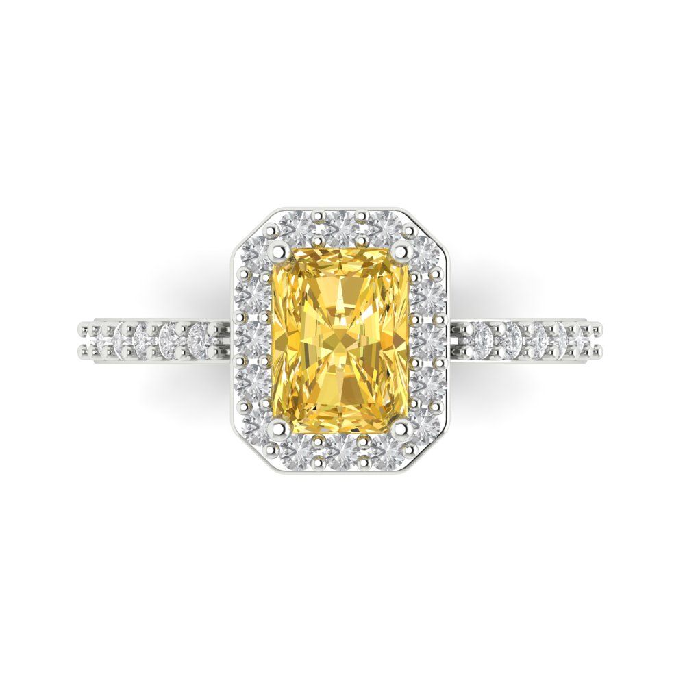 1.92 cttw Natural Citrine Solitaire with Zirconia Simulated Diamond Accents Engagement Ring - Solid Gold (Emerald Cut,7.5X5.5mm)