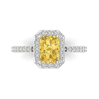 1.92 cttw Natural Citrine Solitaire with Zirconia Simulated Diamond Accents Engagement Ring - Solid Gold (Emerald Cut,7.5X5.5mm)