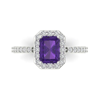 1.92 cttw Natural Amethyst Solitaire with Zirconia Simulated Diamond Accents Engagement Ring - Solid Gold (Emerald Cut,7.5X5.5mm)