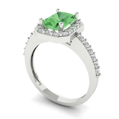 1.92 cttw Zirconia Simulated Green Diamond Solitaire with Zirconia Simulated Diamond Accents Engagement Ring - Solid Gold (VVS1, Emerald Cut,7.5X5.5mm)