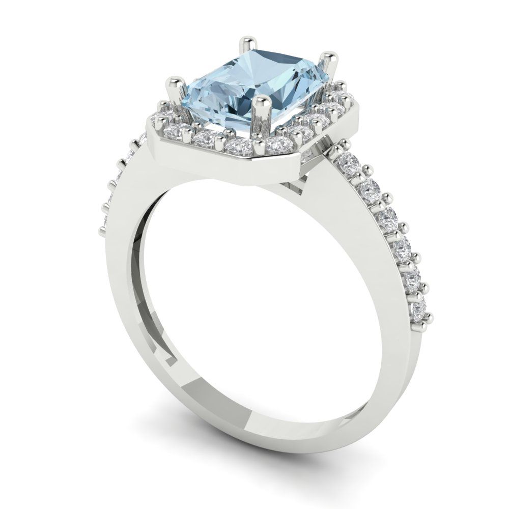 1.92 cttw Natural Swiss Blue Topaz Solitaire with Zirconia Simulated Diamond Accents Engagement Ring - Solid Gold (Emerald Cut,7.5X5.5mm)