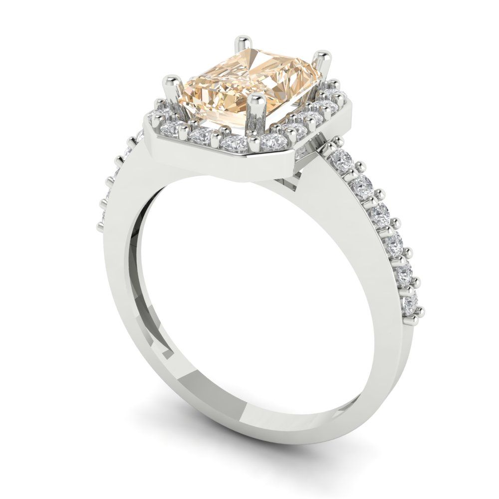 1.92 cttw Natural Morganite Solitaire with Zirconia Simulated Diamond Accents Engagement Ring - Solid Gold (Emerald Cut,7.5X5.5mm)