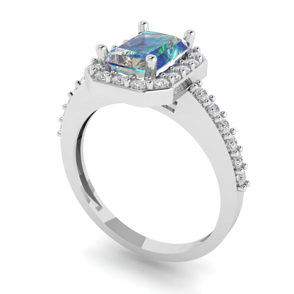 1.92 cttw Blue Moissanite Solitaire with Zirconia Simulated Diamond Accents Engagement Ring - Solid Gold (Emerald Cut,7.5X5.5mm)