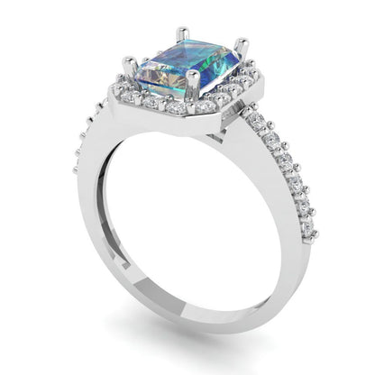 1.92 cttw Blue Moissanite Solitaire with Zirconia Simulated Diamond Accents Engagement Ring - Solid Gold (Emerald Cut,7.5X5.5mm)
