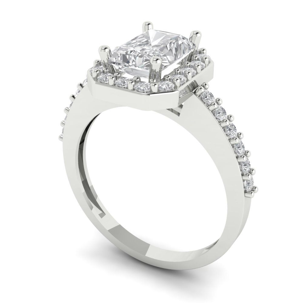 1.92 cttw White Sapphire Solitaire with Zirconia Simulated Diamond Accents Engagement Ring - Solid Gold (Emerald Cut,7.5X5.5mm)