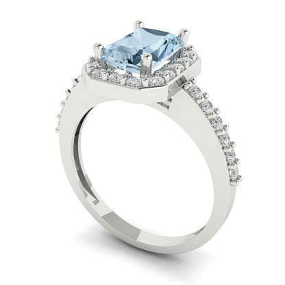 1.92 cttw Natural Aquamarine Solitaire with Zirconia Simulated Diamond Accents Engagement Ring - Solid Gold (Emerald Cut,7.5X5.5mm)