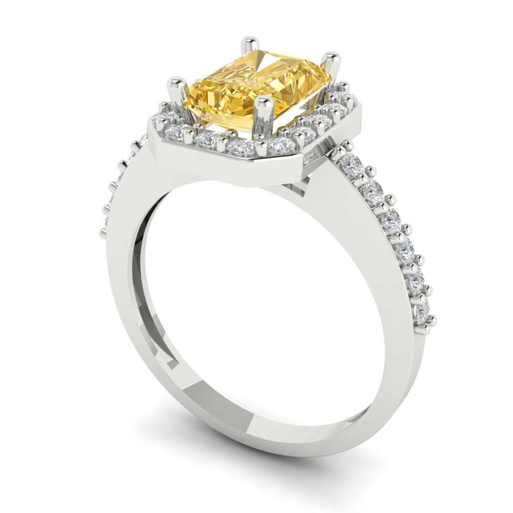 1.92 cttw Natural Citrine Solitaire with Zirconia Simulated Diamond Accents Engagement Ring - Solid Gold (Emerald Cut,7.5X5.5mm)