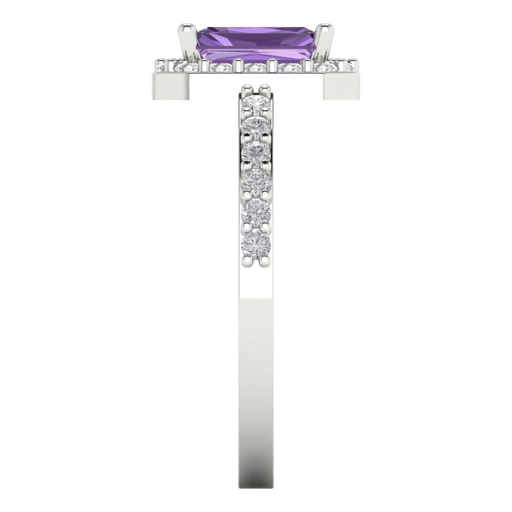 1.92 cttw Simulated Alexandrite Solitaire with Zirconia Simulated Diamond Accents Engagement Ring - Solid White Gold (VVS1, Emerald Cut,7.5X5.5mm)