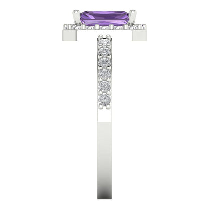 1.92 cttw Simulated Alexandrite Solitaire with Zirconia Simulated Diamond Accents Engagement Ring - Solid White Gold (VVS1, Emerald Cut,7.5X5.5mm)