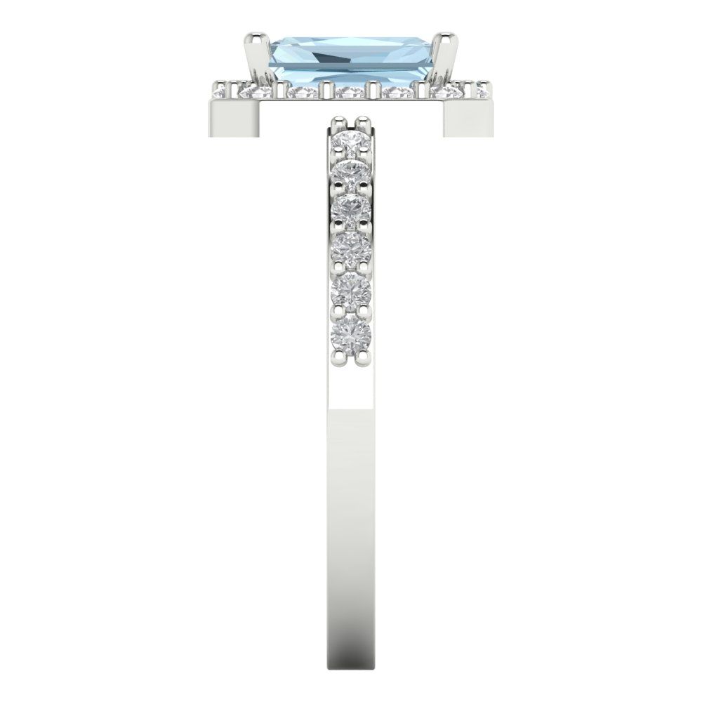 1.92 cttw Natural Sky Blue Topaz Solitaire with Zirconia Simulated Diamond Accents Engagement Ring - Solid Gold (Emerald Cut,7.5X5.5mm)