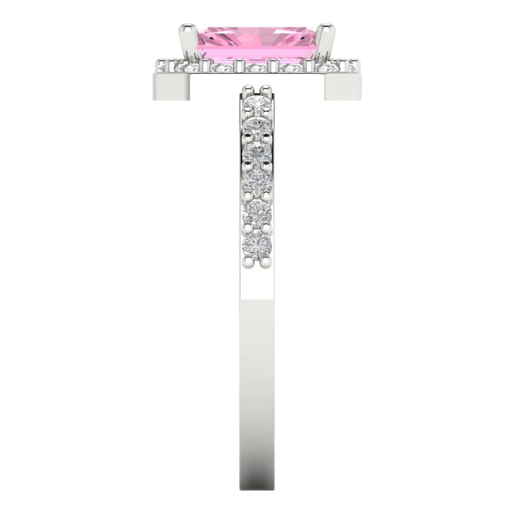 1.92 cttw Zirconia Simulated Pink Diamond Solitaire with Zirconia Simulated Diamond Accents Engagement Ring - Solid Gold (VVS1, Emerald Cut,7.5X5.5mm)