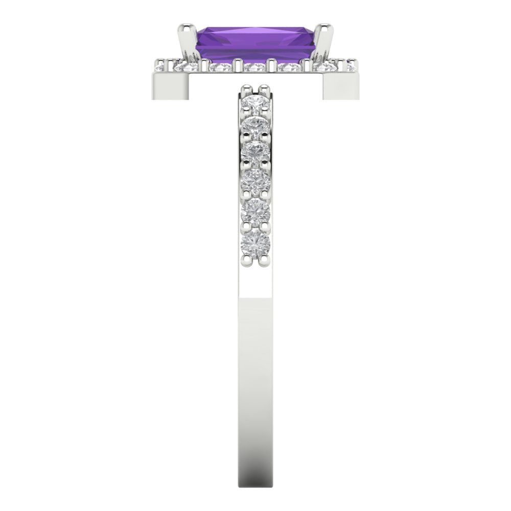 1.92 cttw Natural Amethyst Solitaire with Zirconia Simulated Diamond Accents Engagement Ring - Solid Gold (Emerald Cut,7.5X5.5mm)