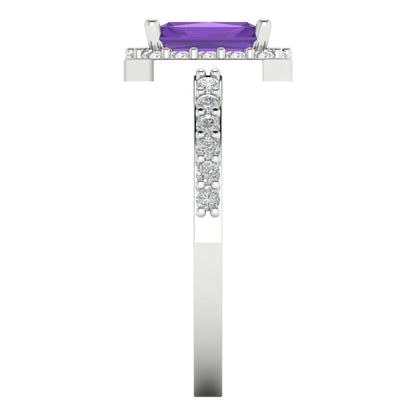 1.92 cttw Natural Amethyst Solitaire with Zirconia Simulated Diamond Accents Engagement Ring - Solid Gold (Emerald Cut,7.5X5.5mm)