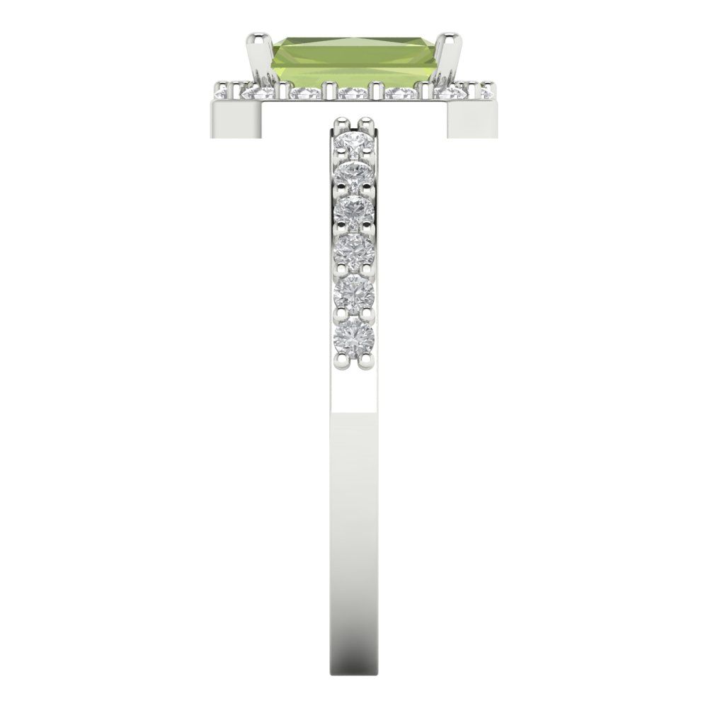 1.92 cttw Natural Peridot Solitaire with Zirconia Simulated Diamond Accents Engagement Ring - Solid White Gold (VVS1, Emerald Cut,7.5X5.5mm)
