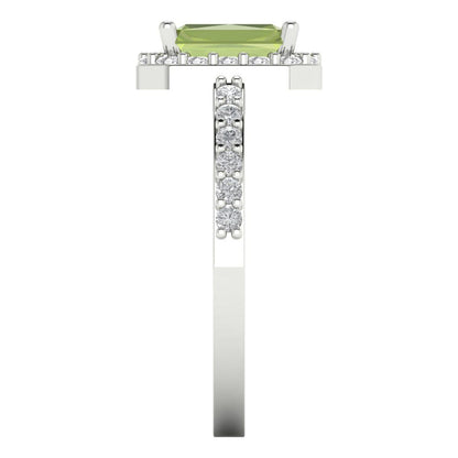 1.92 cttw Natural Peridot Solitaire with Zirconia Simulated Diamond Accents Engagement Ring - Solid White Gold (VVS1, Emerald Cut,7.5X5.5mm)