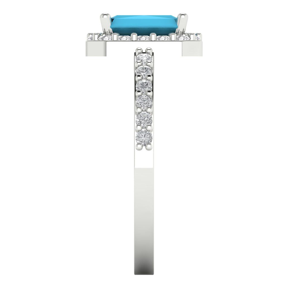 1.92 cttw Simulated Turquoise Solitaire with Zirconia Simulated Diamond Accents Engagement Ring - Solid Gold (Emerald Cut,7.5X5.5mm)