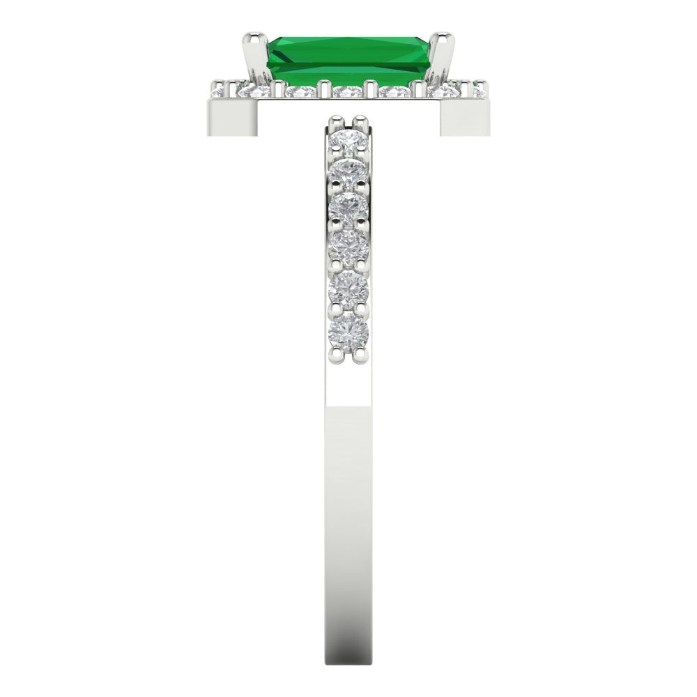 1.92 cttw Simulated Emerald Solitaire with Zirconia Simulated Diamond Accents Engagement Ring - Solid White Gold (VVS1, Emerald Cut,7.5X5.5mm)