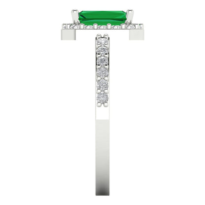 1.92 cttw Simulated Emerald Solitaire with Zirconia Simulated Diamond Accents Engagement Ring - Solid White Gold (VVS1, Emerald Cut,7.5X5.5mm)